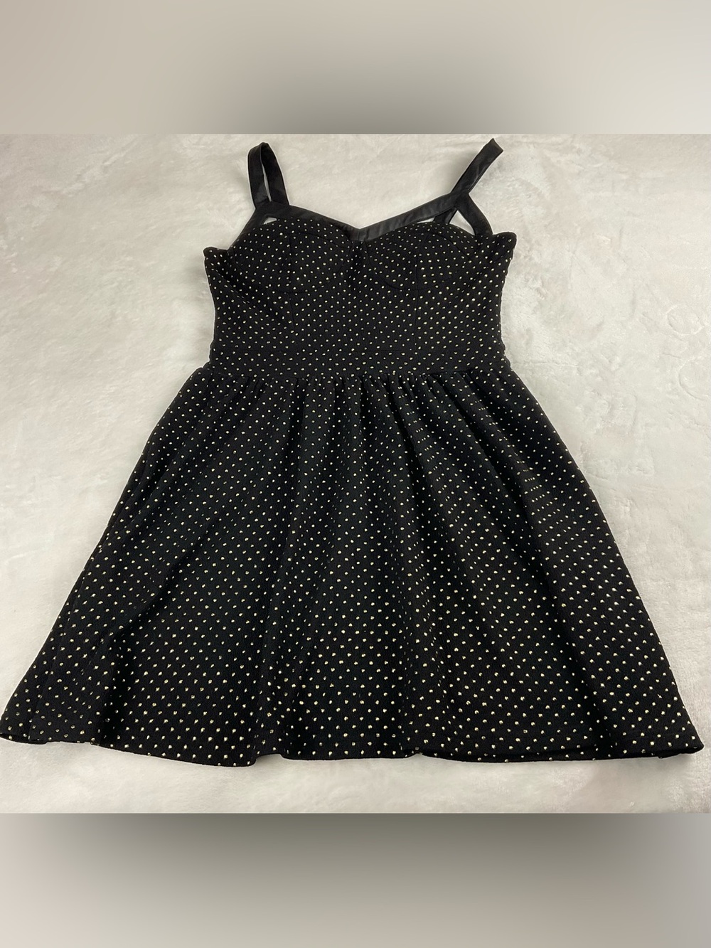 Sans Souci Black Dress with Gold Polka Dots Stretch Junior Size L